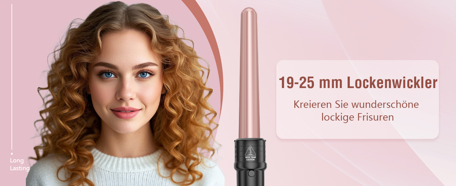 Локшик для волосся NWOUIIAY 6 в 1 з LCD-дисплеєм, керамічне покриття, мультифункціональний, змінне насадки, для великих та маленьких локонів, рукавички, регулювання температури, рожевий