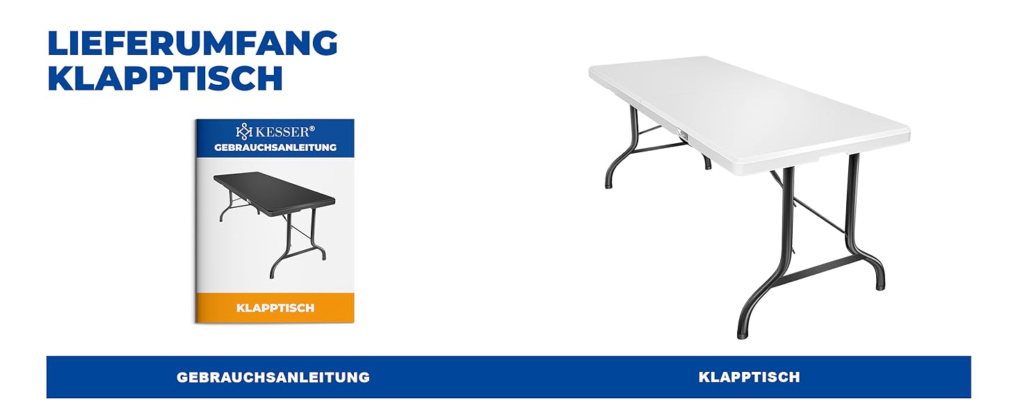 Стол KESSER® розкладний буфет пластиковий 183x76 см для кемпінгу, відпочинку, саду, тераси, балкону на 6 осіб з чохлом та ручкою, білий