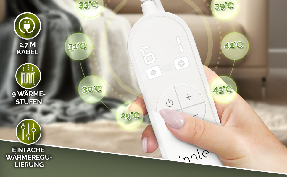 Електрична ковдра з таймером 200 x 180 см | 9 температурних режимів | Ковдра для ліжка та дивана | Електрична ковдра з цифровим дисплеєм (180x130 см, світло-сіра)