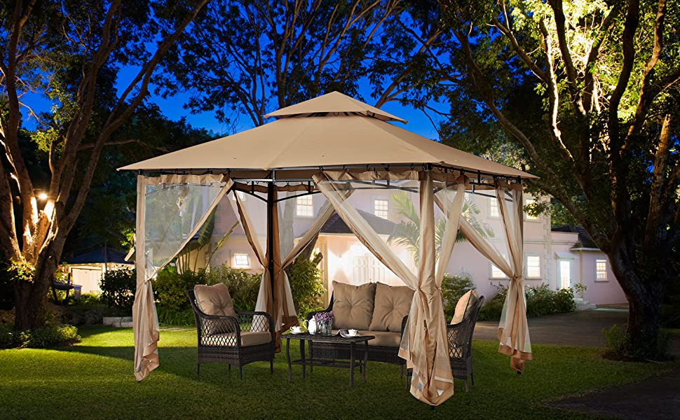 Павільйон садовий ABCCANOPY 2,4x2,4 м з подвійним дахом та москітною сіткою (Бежевий)