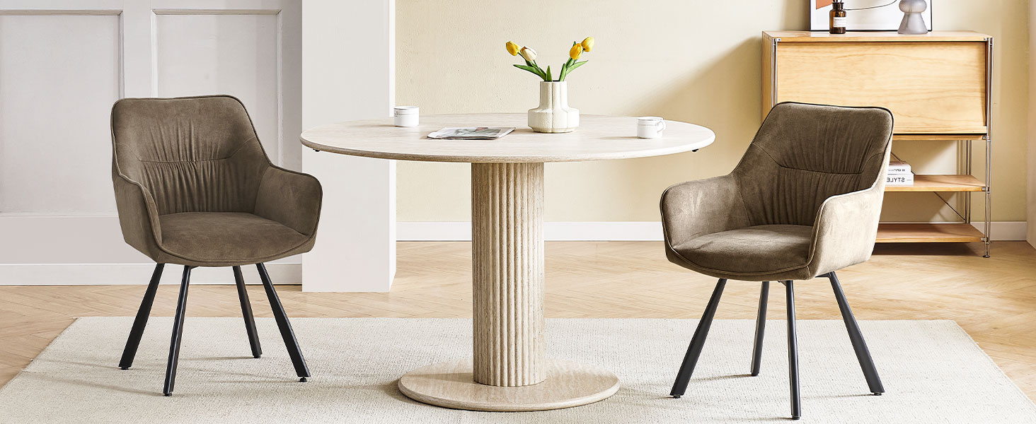 Набір обідніх крісел 6 шт., поворотні, з підлокітниками, 360°, м'які, оксамитові, для вітальні, кухні, робочого кабінету, спальні (бежевий)