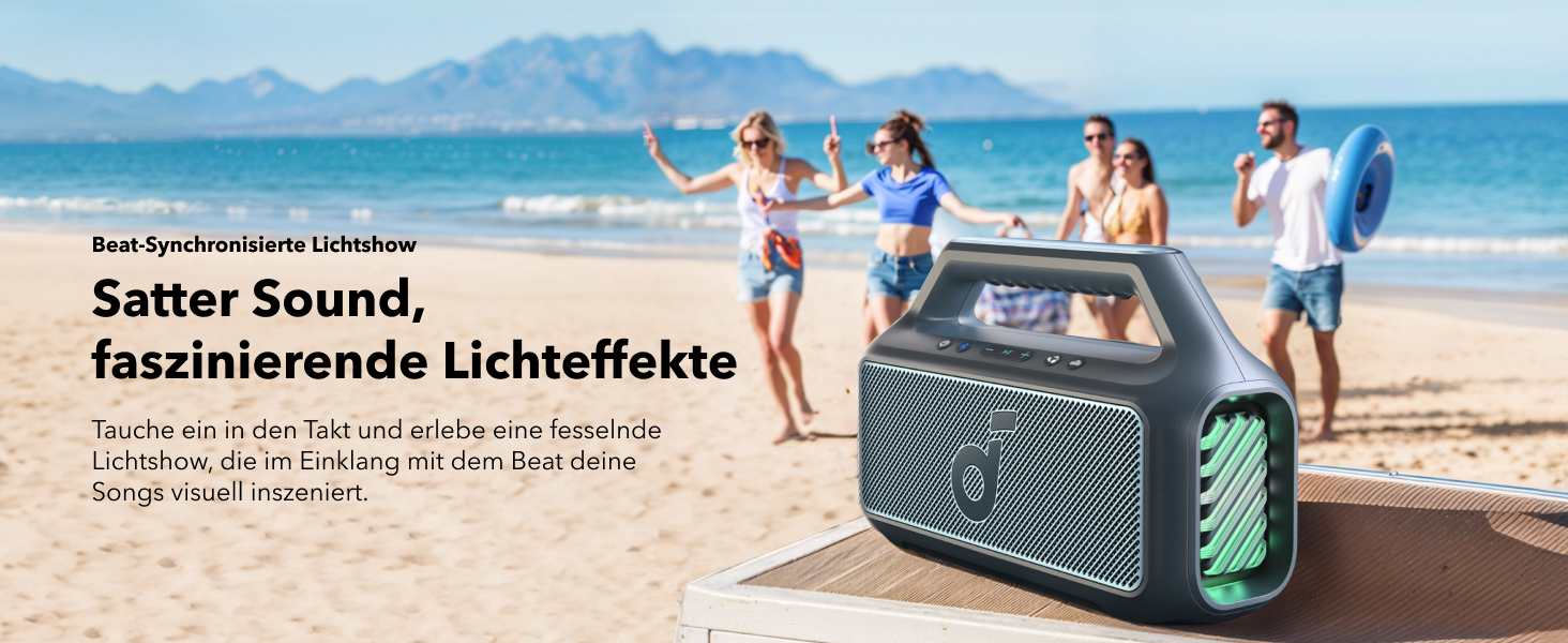 Soundcore Boom 2 - портативна Bluetooth колонка, 80W, сабвуфер, BassUp 2.0, 24h, IPX7, LED, USB-C, EQ, BT 5.3, для кемпінгу, пляжу, саду (блакитна)