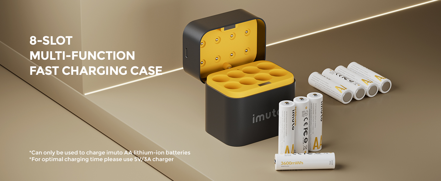 Набір акумуляторів imuto AA 1.5V 3600mWh (8 шт.) з LED зарядним пристроєм для швидкого заряджання, для цифрових камер, іграшок та електроніки