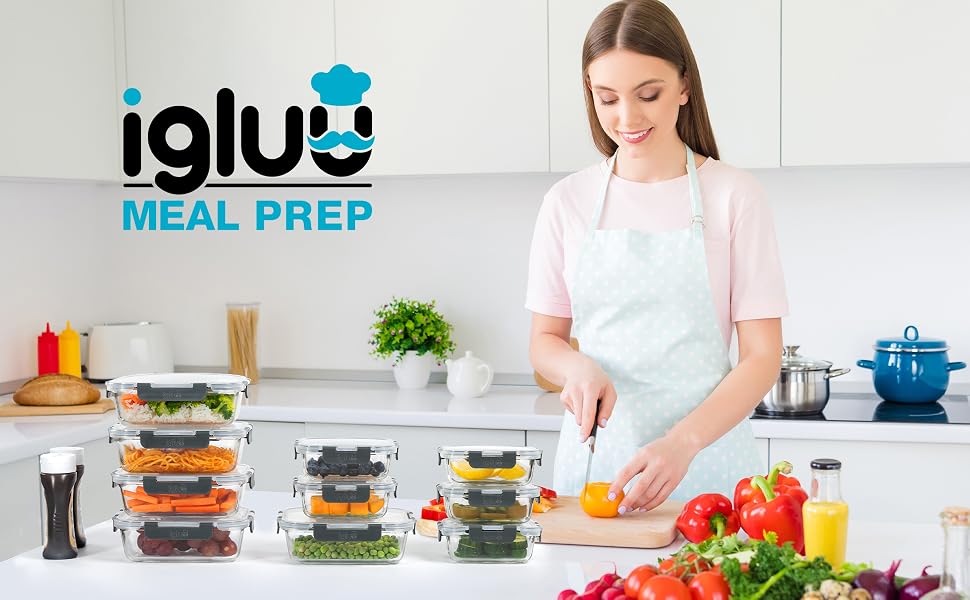 Набір скляних контейнерів для їжі Igluu Meal Prep (10 шт) — 370 мл та 1050 мл, герметичні ланч-бокси для зберігання продуктів