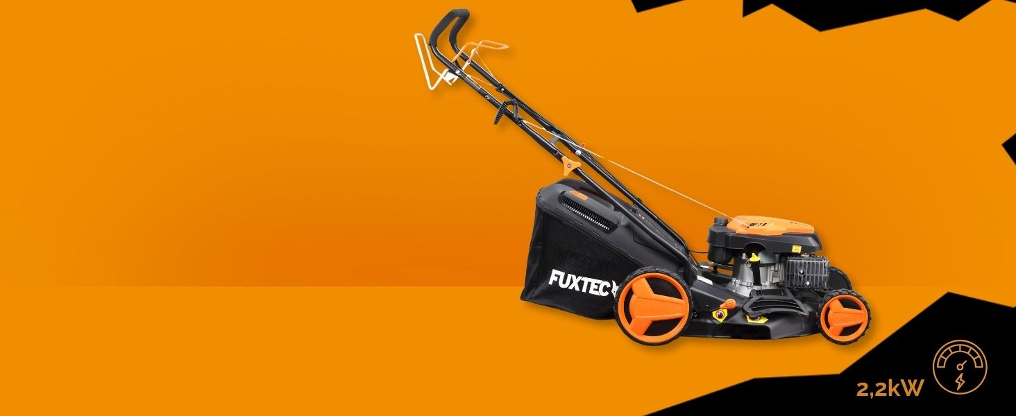 Бензиновий газонокосарка FUXTEC FX-RM4346 4-в-1 з приводом на задні колеса, ширина косіння 42 см, 46 см об'єм двигуна, 40л травоспікач