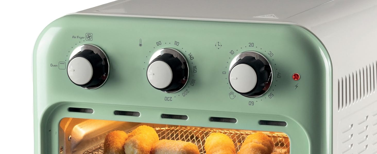 Аерофритюрниця-піч 2-в-1 Ariete Vintage 4632, 16 л, з вертелом та кошиками з нержавіючої сталі, до 230°C, таймер 60 хв, 1400 Вт, Зелена