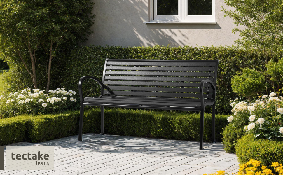 Садова лавка Tectake 3-місна преміум класу, для саду, тераси та балкона, витримує до 200 кг, 126x62x81.5 см, вологостійка дерев'яна лавка