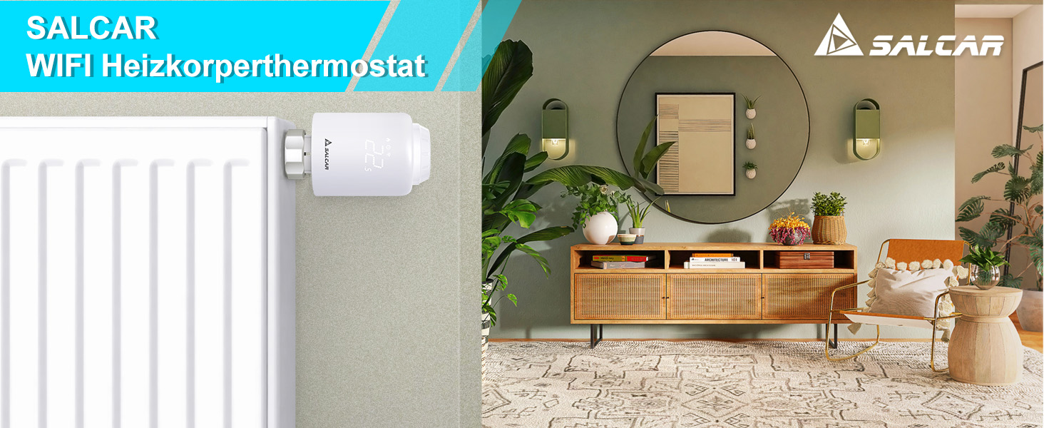 Розумний термостат для радіатора Salcar WiFi TRV603, сумісний з Alexa та Google Assistant, програмований, Tuya Smart, без шлюзу