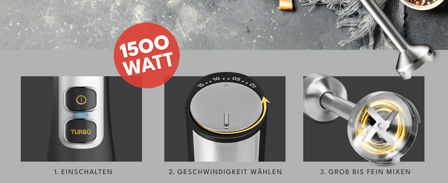 Електричний занурювальний блендер LEBENLANG 1500W з нержавіючої сталі, 800 мл, з кришкою та турборежимом