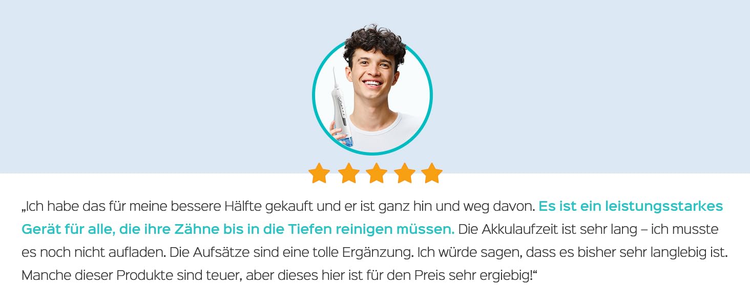 Бездротовий портативний душ COSLUS: 300 мл, IPX7, 5 насадок, для інтенсивного очищення та догляду за порожниною рота, ідеальний для подорожей