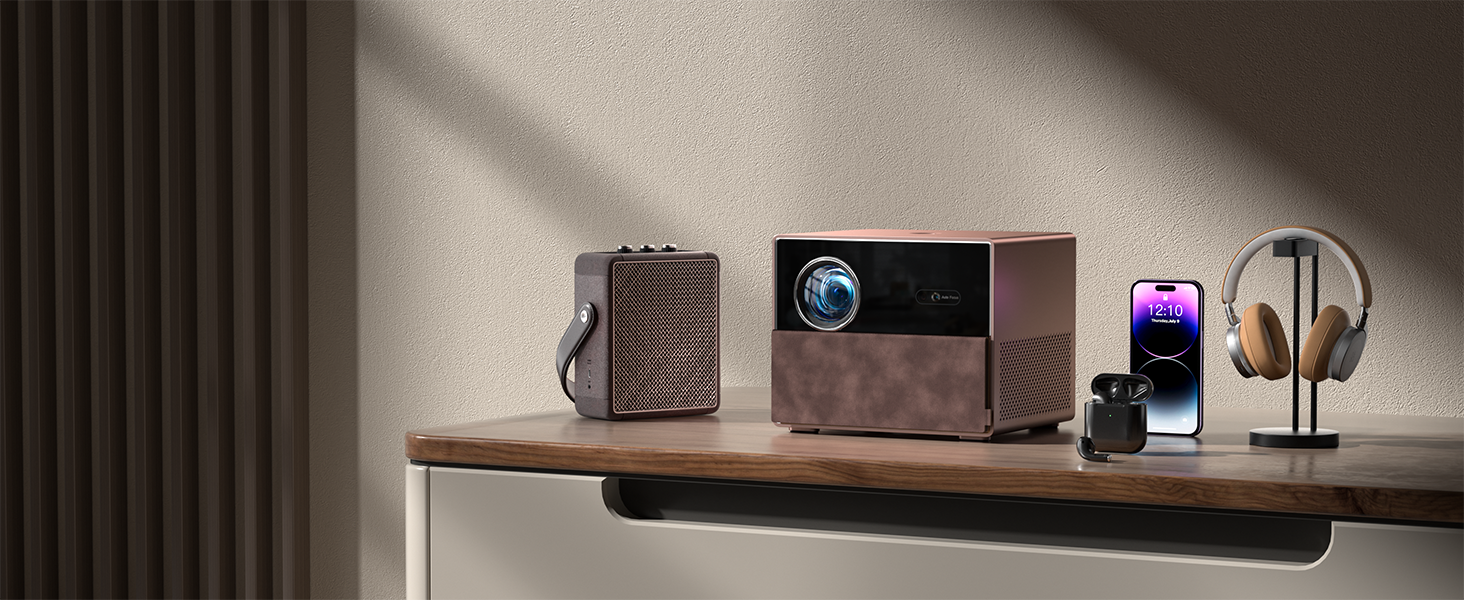 Проектор Mini Beamer 1080P Full HD 23000L з автофокусом, корекцією трапеції, WiFi6, Bluetooth, 4K, 360° обертання для телефону