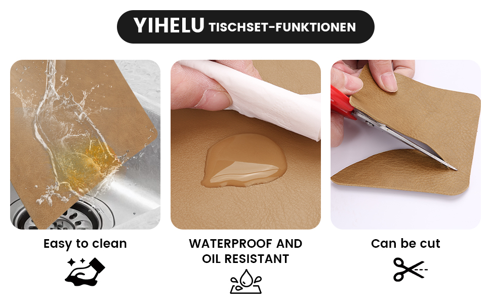 Набори серветок YIHELU: 6 шт., водонепроникні, з штучної шкіри, для кухні та їдальні, м'ятно-зелені/кремові