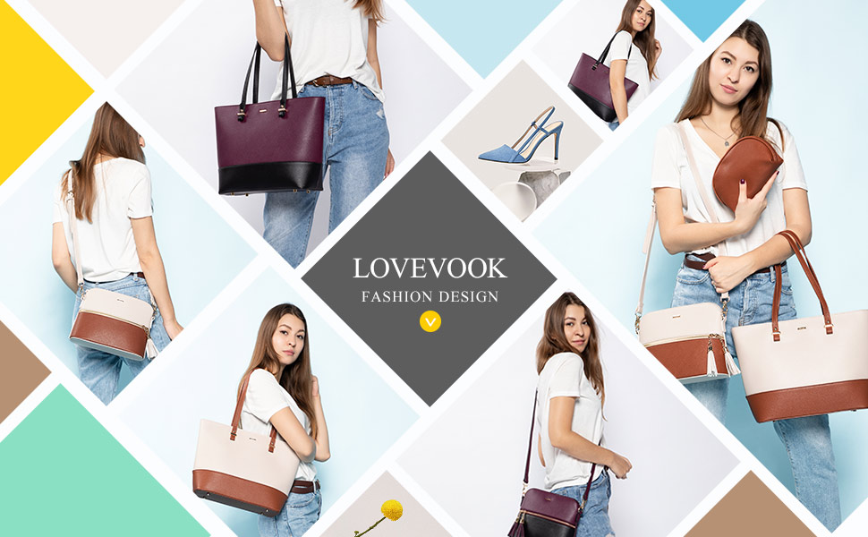 LOVEVOOK Сумка-шоппер для жінок, велика сумка на плече, шкіряна сумка, набір 3 шт. (чорний/бежевий)