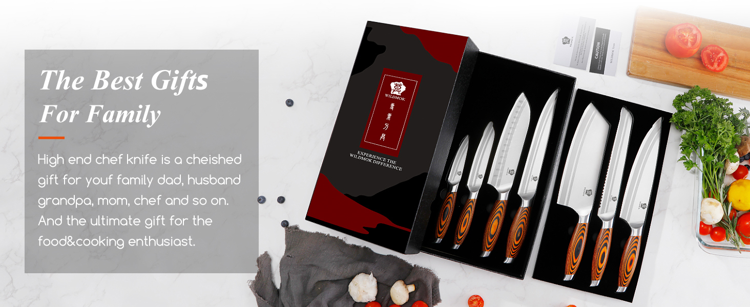 Набір ножів Wildmok 7 шт. з нержавіючої сталі, з ручками з пакавуду, для кухні