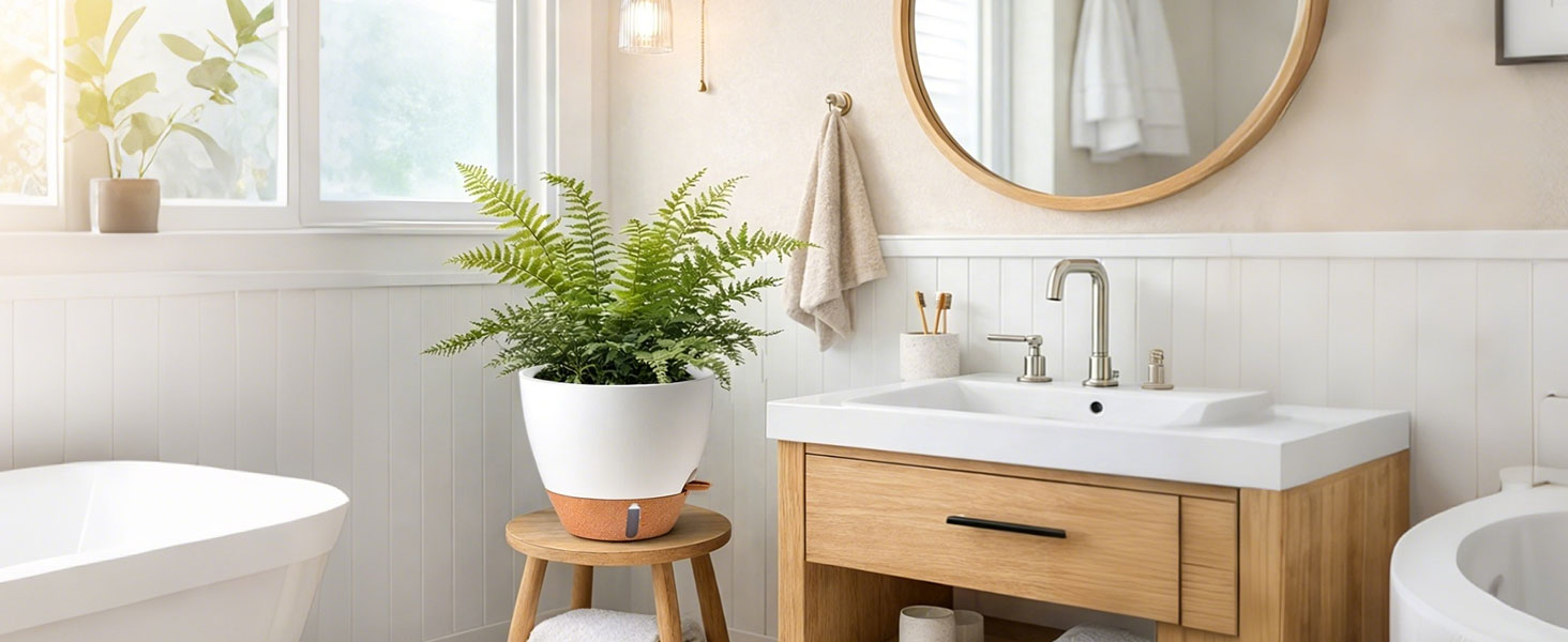 Набір 4 самополивні горщики для квітів T4U з індикатором рівня води, легкі у догляді, великі (25 см, білі)