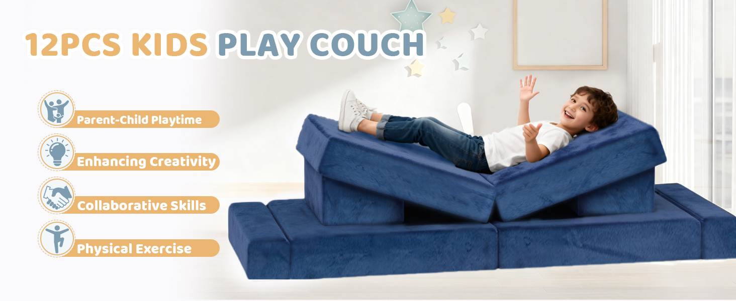 Модульне дитяче диван-конструктор 12 в 1 – сертифікат CPC, дитячий диван-трансформер, дитячий кушетка з міцних пінопластових подушок, ідеальний для дитячої кімнати