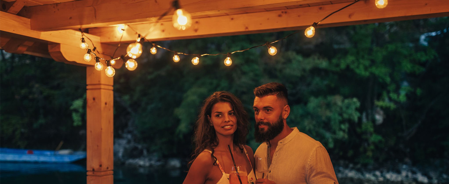 Ланцюжок вогнів GLUROO для вулиці, диммування, 45.7м, водонепроникний, з пульт, 75+2 G40, LED, для саду