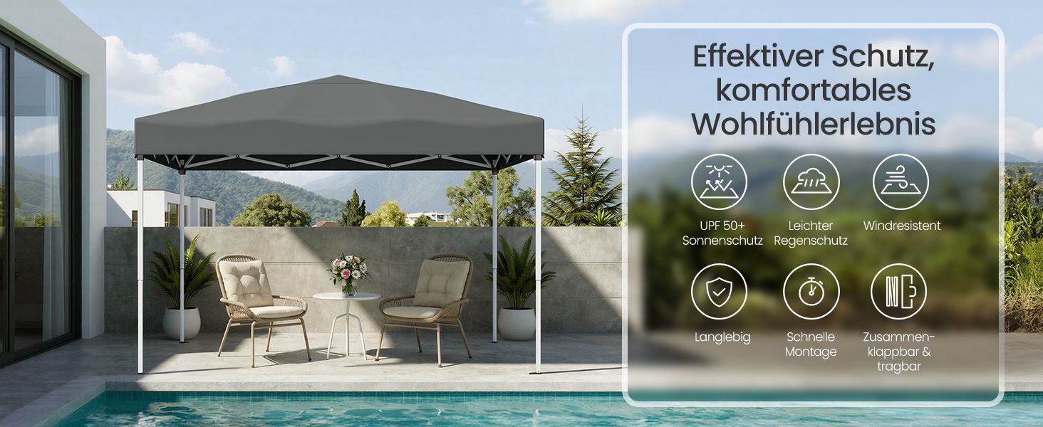 Павільйон SONGMICS 3x3 м, садовий, для відпочинку, захист від сонця та дощу, портативний, сірий GCT102GZ01