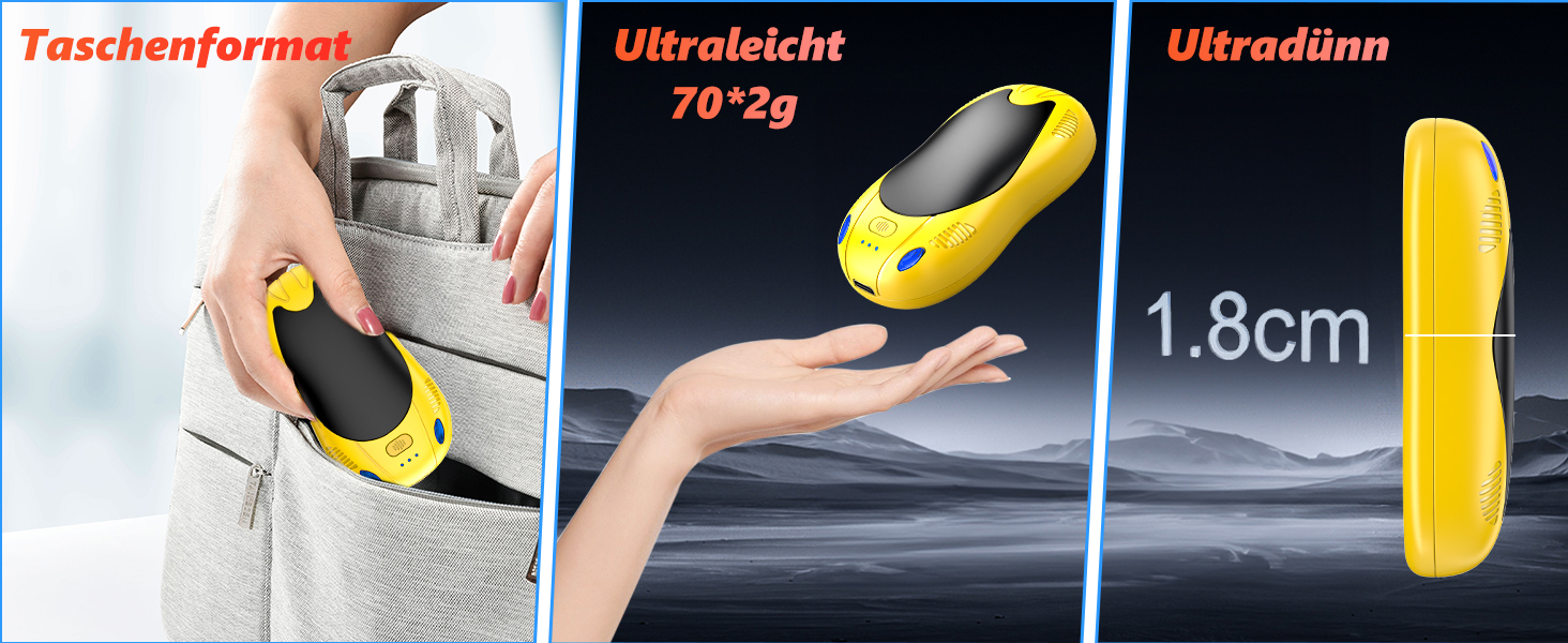 Електричні грілки для рук FANDLISS з магнітом, 10000mAh, 2 шт., з двостороннім нагрівом, USB, багаторазові, 3 рівні нагріву, для відпочинку на природі, гольфу, кемпінгу (3 жовті + чорні)