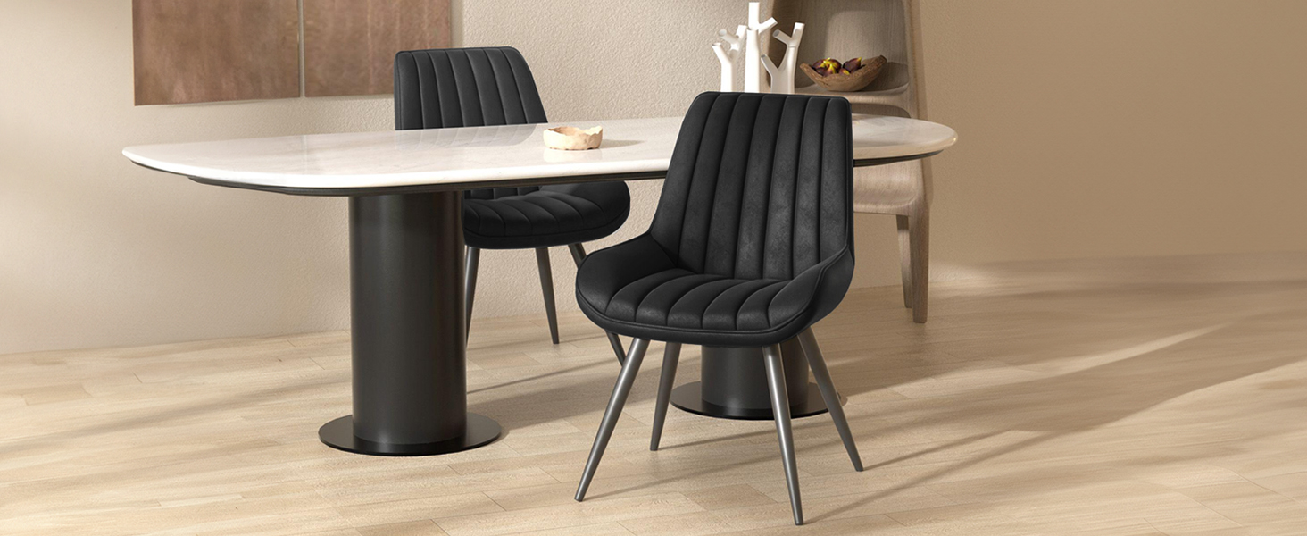 Набір обідніх стільців 2 шт. | М'які стільці з подушкою сидіння 10 см • Чорний стілець для обідньої зони • Стільці для кухні з підлокітниками • Сучасні крісла • Металеві ніжки • FU01043BL-2, Чорний