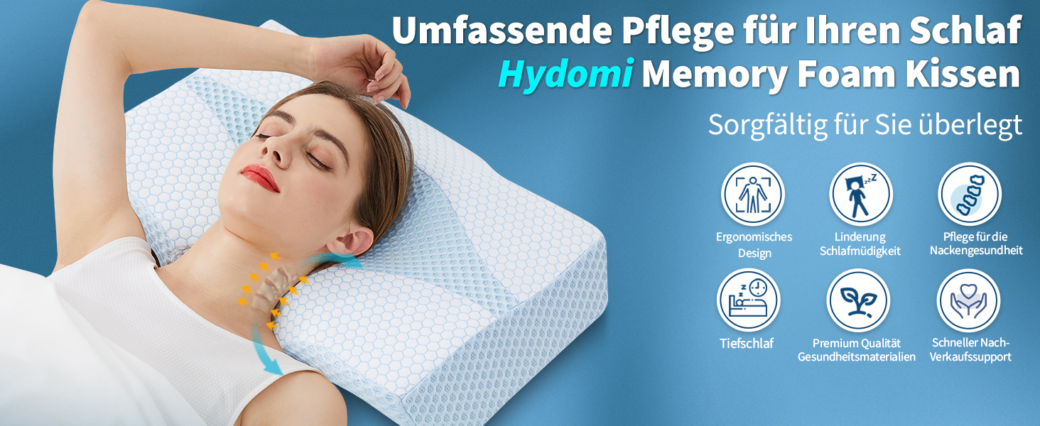 Ортопедична подушка Hydomi з пам'яттю форми для шиї та плечей, ергономічна, охолоджуюча, для сну на боці, спині та животі, синьо-біла, 63.5x40.6x10.7/13.2 см
