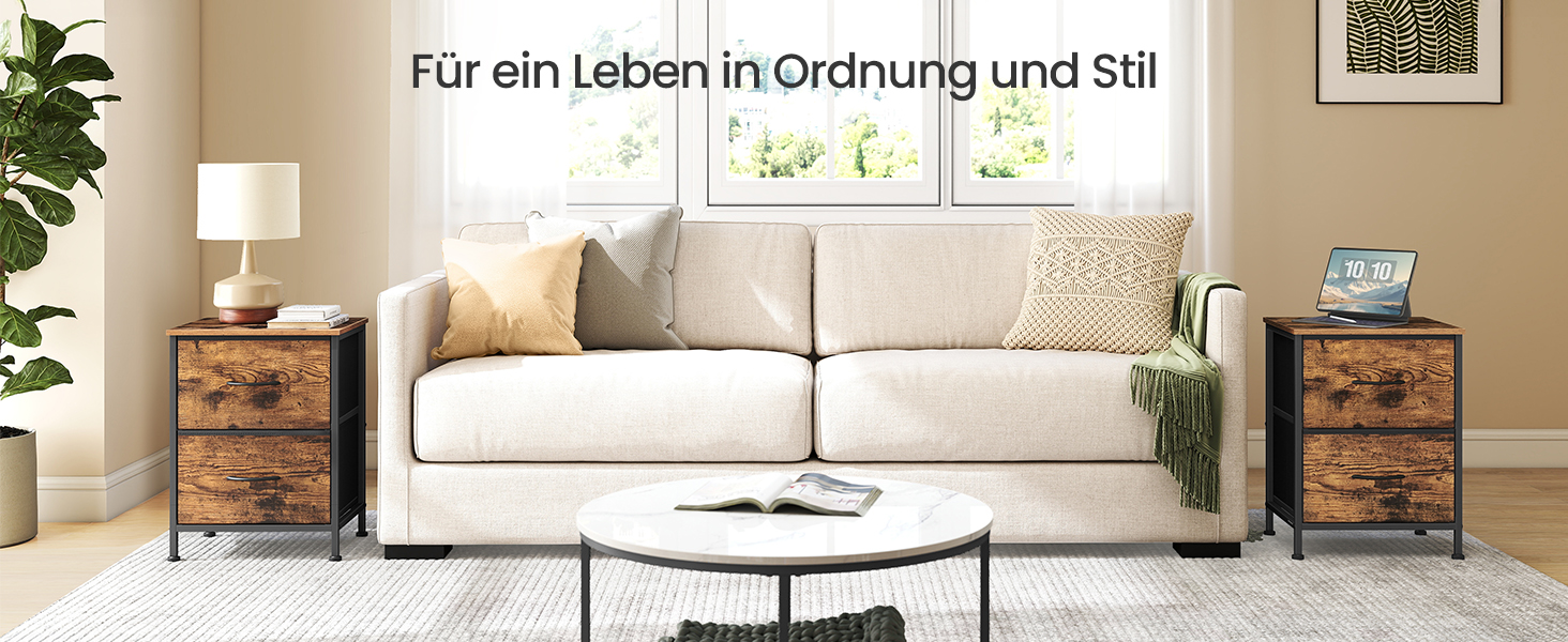 SONGMICS Комод з 2 висувними ящиками, тумбочка, шафка для зберігання, сталь, МДФ, фліс, для спальні, прихожої, вітальні, чорний, LGS32BH03