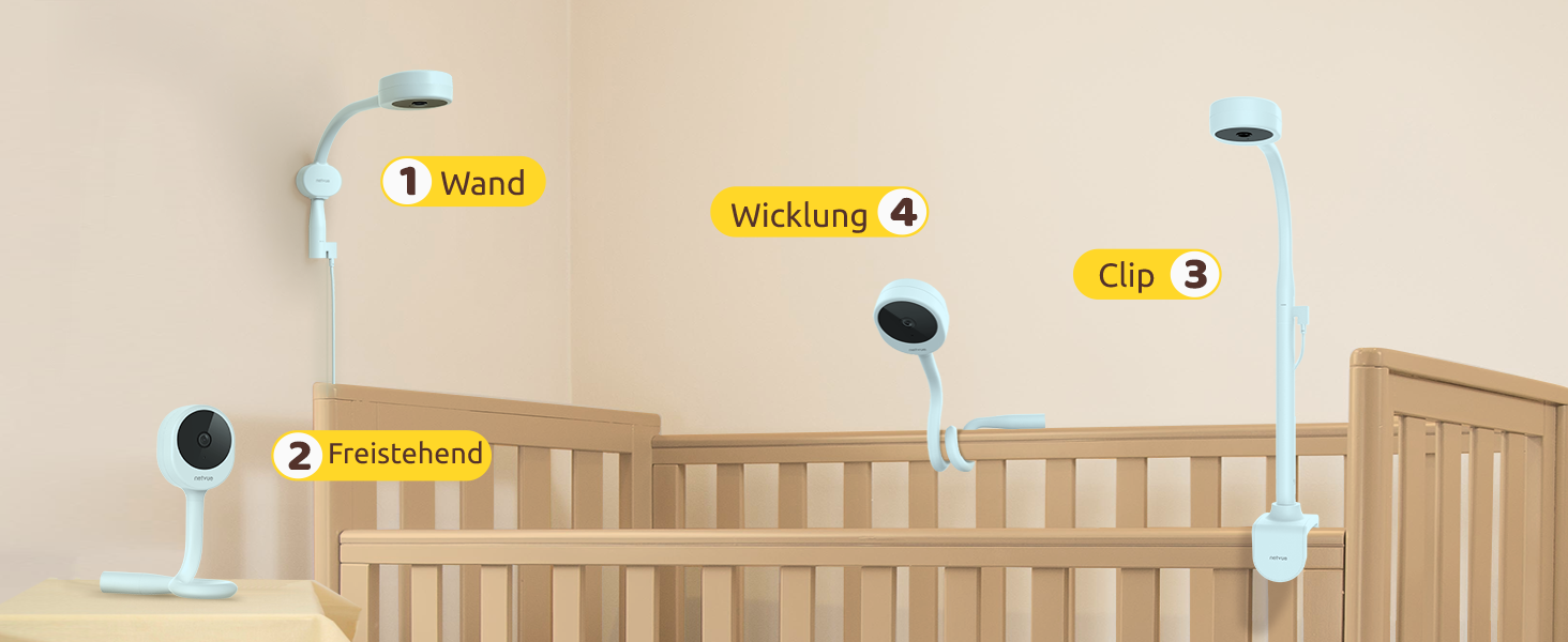 Відеоняня NETVUE Blau: дитяча IP-камера 1080P з кріпленням 4-в-1, двостороннім аудіо, датчиком руху, моніторингом температури та аналізом сну