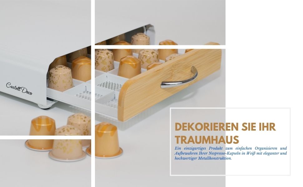 Організатор для капсул Nespresso, металевий, на 50 капсул, білий (з бамбуком)
