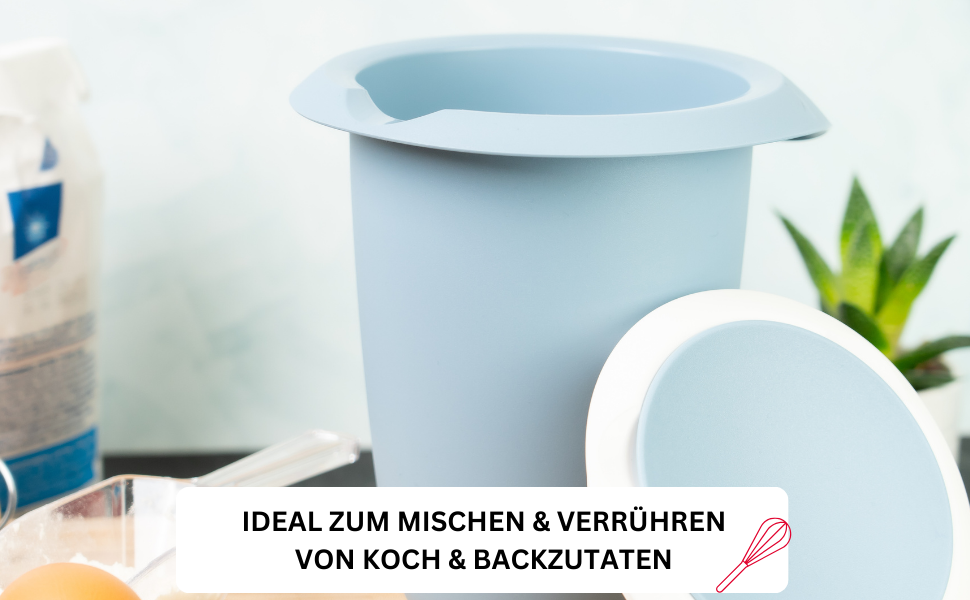 Набір для приготування та випічки Westmark Duo 4 предметів: каструля Quirltopf 1 л, миска для перемішування 3,5 л, мірна склянка 1 л, шпатель для тіста, пластик/силікон, прозорий/білий/червоний/чорний