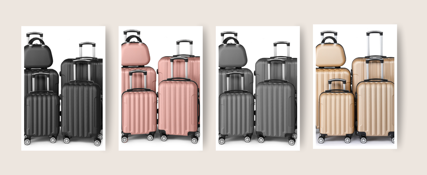 Набір валіз LALAHO 5 шт. з косметичками, з ABS пластику, для подорожей, ручна поклажа, турецький колір, в смужку