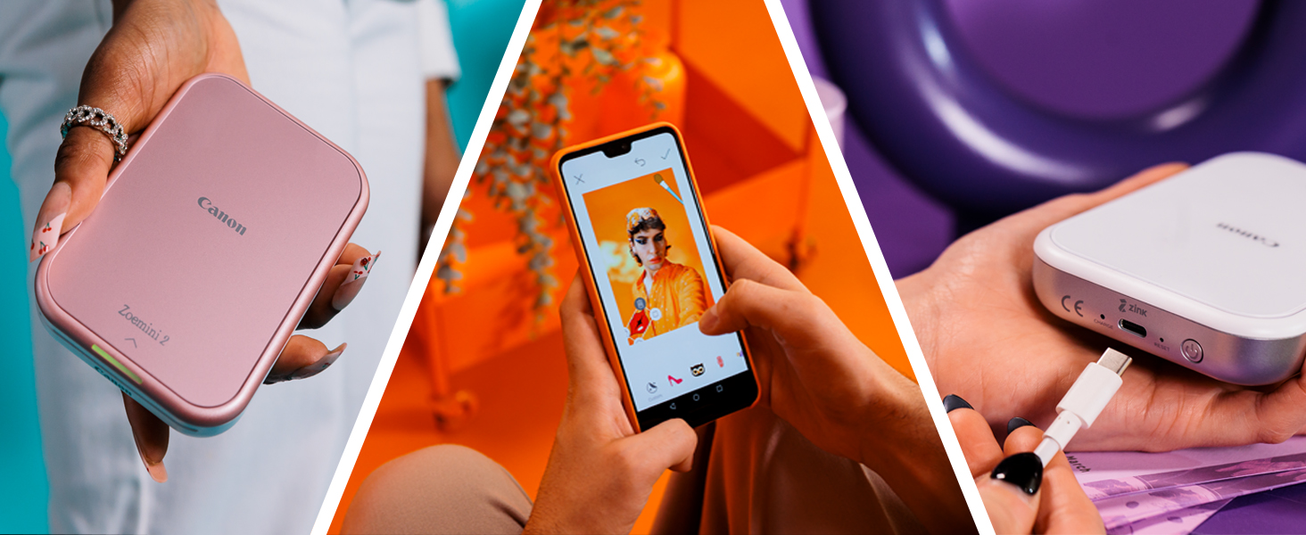 Canon Zoemini 2 Marineblau: Міні-принтер для фотографій, мобільний, компактний, з вбудованим акумулятором. Друкує фото 5x7,6 см зі смартфону/планшету. У комплекті: 20 шт. Zink паперу та 10 шт. круглих наліпок.