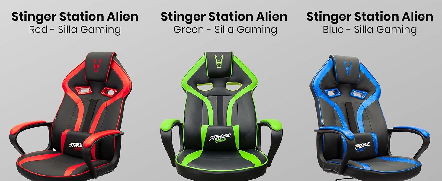 Ігровий крісло Woxter Stinger Station Alien Grün - Зелений, сталеве шасі, регульована висота, підголівник та поперекова підтримка