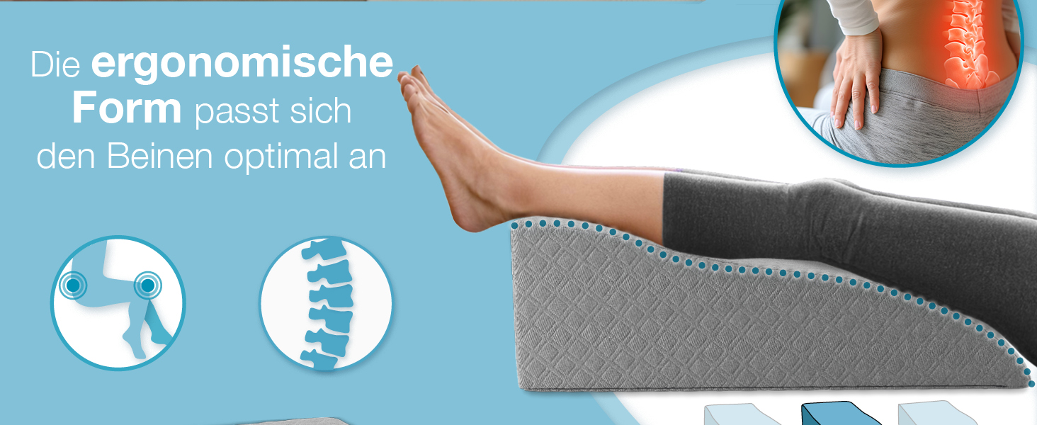 Подушка для підйому ніг ELONEO з піною Memory Foam, для полегшення навантаження, знімний чохол, 68x40x16 см, (Medium, Сірий)