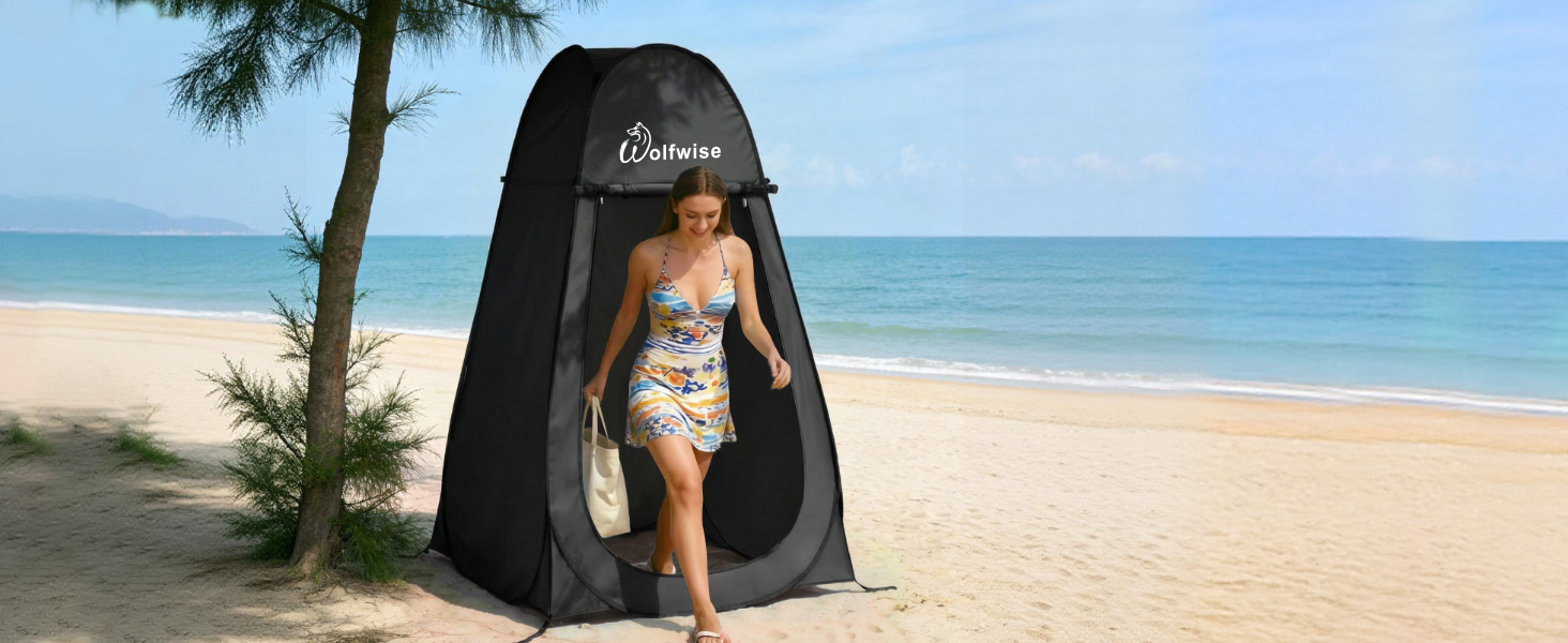 Складаний душовий та роздягальний намет WolfWise для кемпінгу та пляжу, водонепроникний з UV-захистом, 190x100 см, чорний