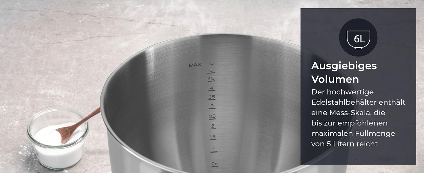 Кухонна машина KRAMER 1800W з чашею з нержавіючої сталі 6 л, 10 швидкостей з таймером, планетарний міксер, гак для тіста, вінчик, міксер, кришка (червона), преміум-якість