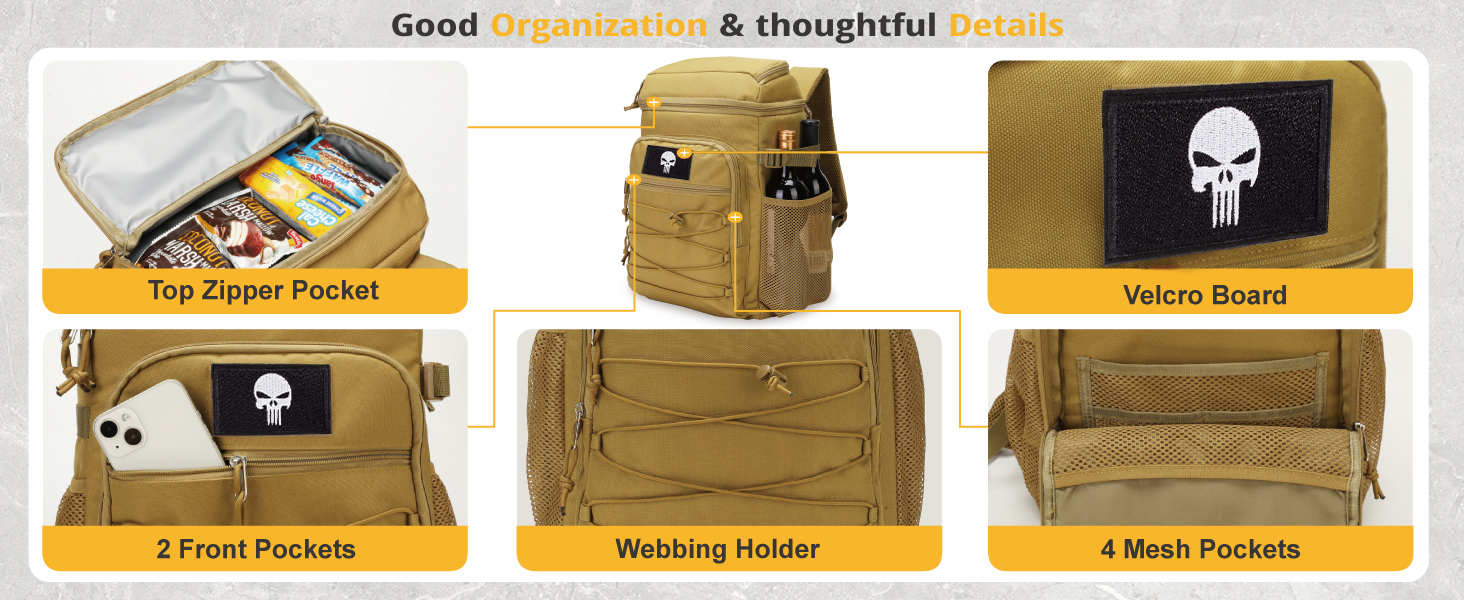 Тактичний холодильний рюкзак 25L – ізольований, водовідштовхуючий, міцний. Ідеальний для роботи, відпочинку, кемпінгу та піших прогулянок (Колір: Коричневий)