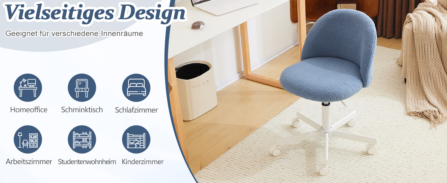 Крісло офісне Bonnlo з регулюванням висоти, для робочого кабінету, спальні, home office, обшите тедді, білий (блакитний)