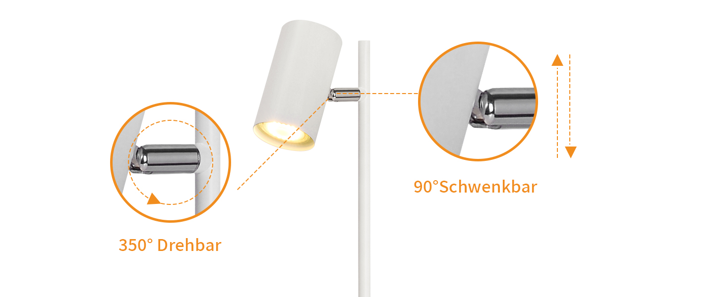 Настільна лампа для вітальні, спальні та офісу: поворотна 350°, цоколь GU10, металева, з вимикачем, білий (2 шт.)