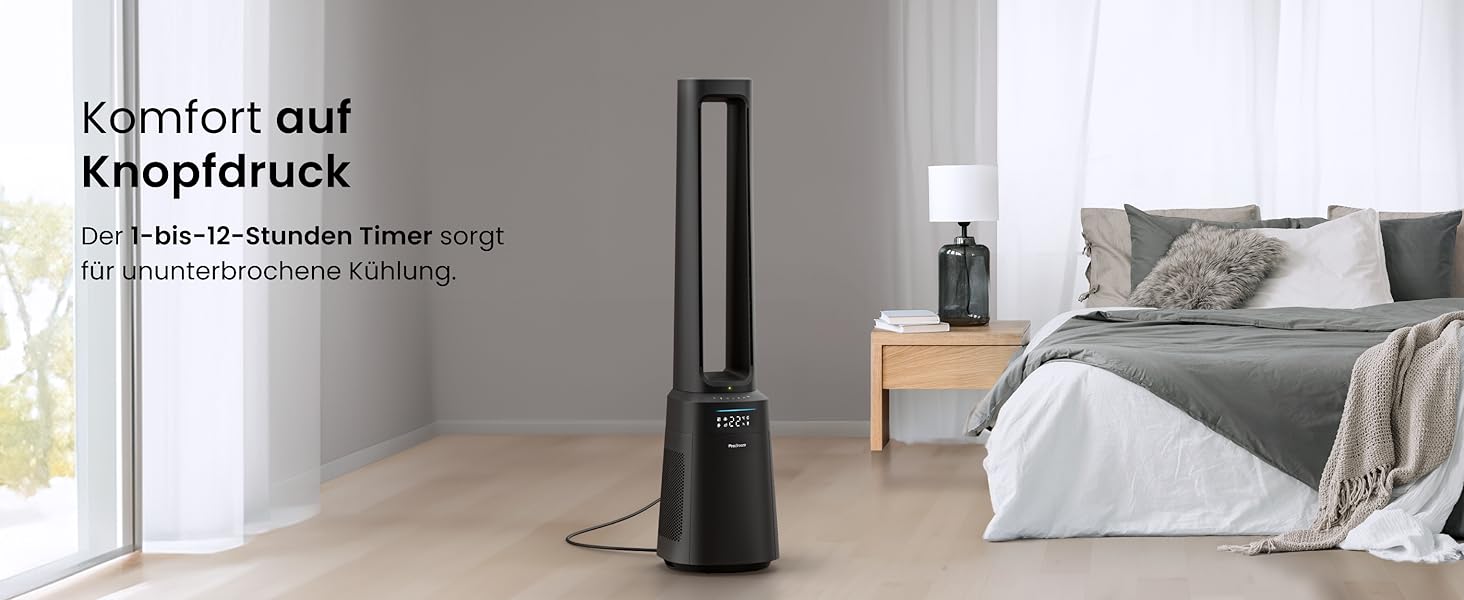 Вентилятор Pro Breeze OmniAir з очищувачем повітря 105 см, 10 швидкостей, HEPA 13, LED дисплей, пульт ДУ, 5 режимів, тиха робота, чорний