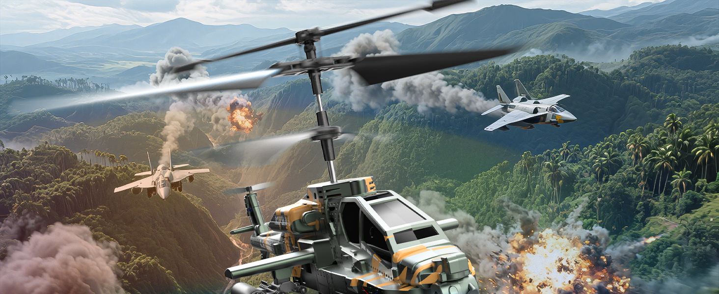 Радіокерований вертоліт DEERC Apache 2.4GHz, 2 акумулятори, 26 хв польоту, LED, стабілізація висоти, легкий старт, для приміщень, камуфляжний колір - ідеальний подарунок для хлопчиків