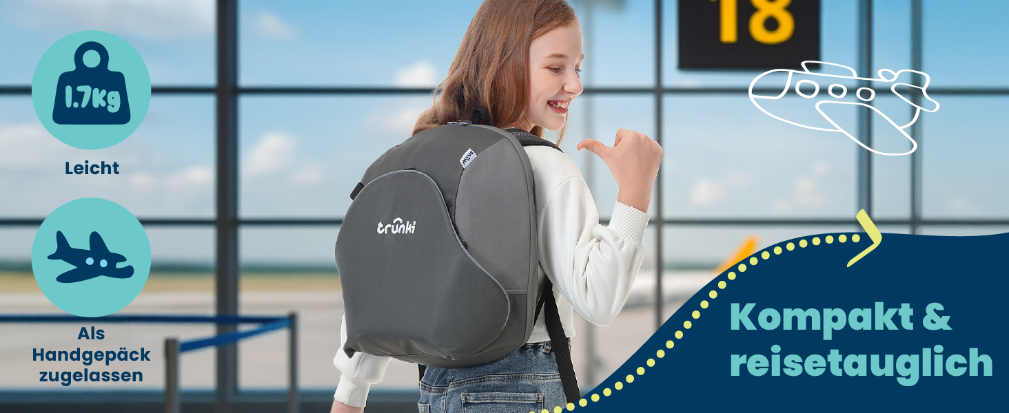 Trunki BoostApak 2-в-1: Автокрісло-бустер з рюкзаком для дітей (6+ років), i-Size, сірий (126-150 см)