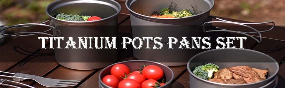 Набір посуду iBasingo з титану (2 шт.): каструля 1000мл, сковорода 500мл для кемпінгу та відпочинку на природі