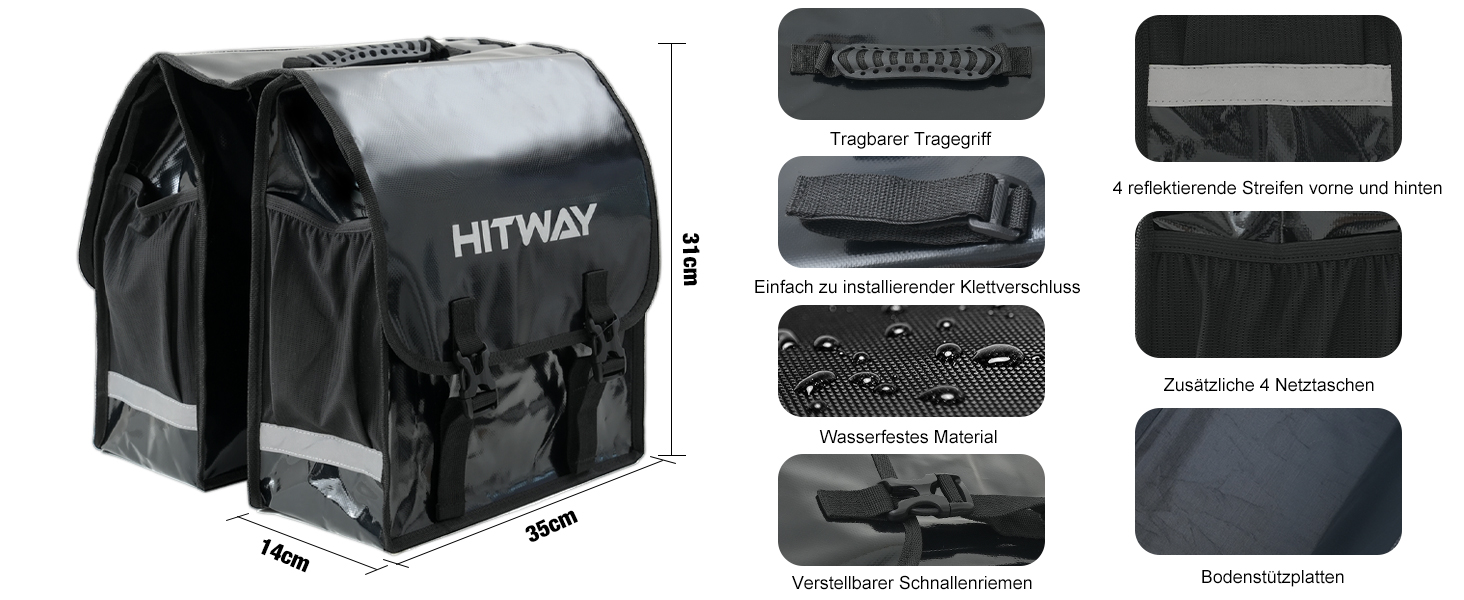 Подвійна сумка HITWAY Pannier для багажної полиці, 30-літрові великі сумки-кофри водонепроникні для 20 дюймового велосипеда Bike Black