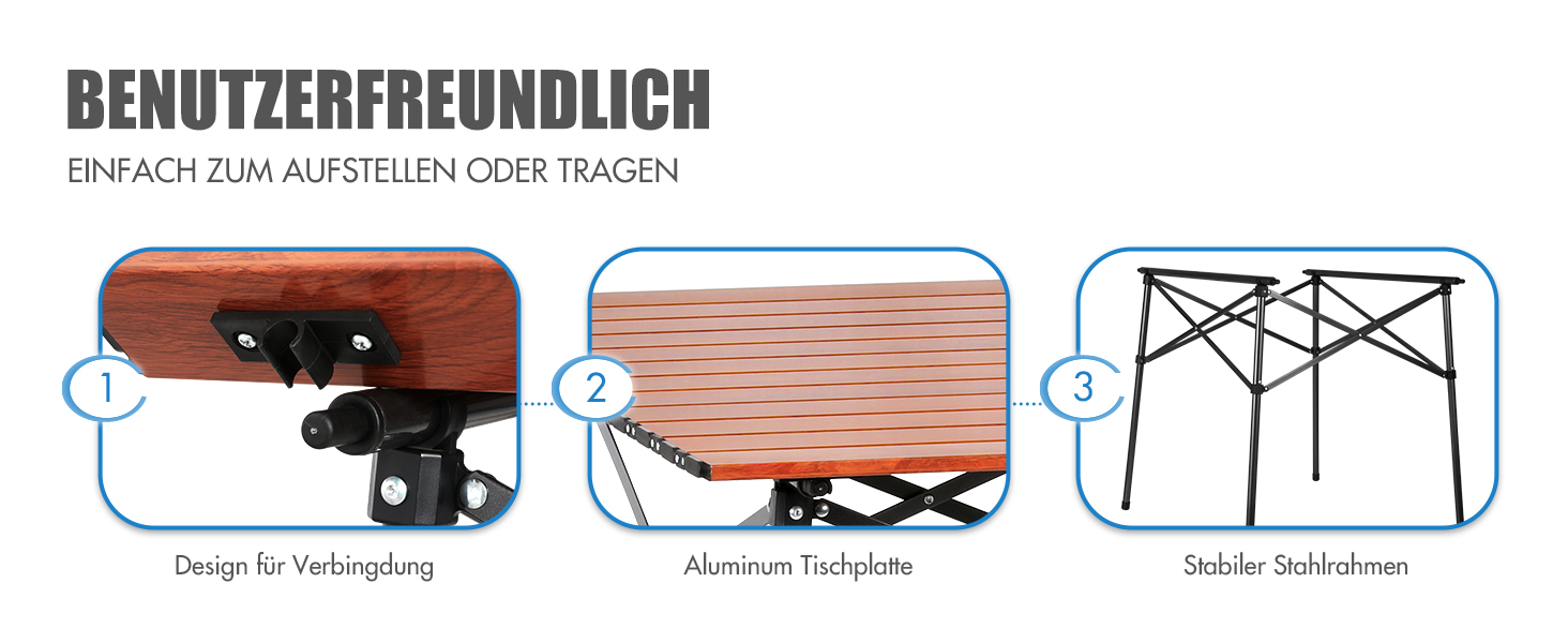 Складаний кемпінговий стіл PORTAL з алюмінієвою стільницею, навантаження до 80 кг, з сумкою-чохлом для пікніка, гриля, саду та балкона, коричневий