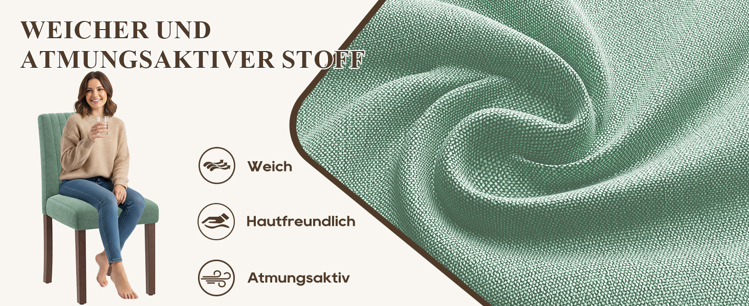 COLAMY Комплект обідніх стільців для кухні та їдальні (6 шт), зелені, з м'яким сидінням та спинкою, дерев'яні ніжки