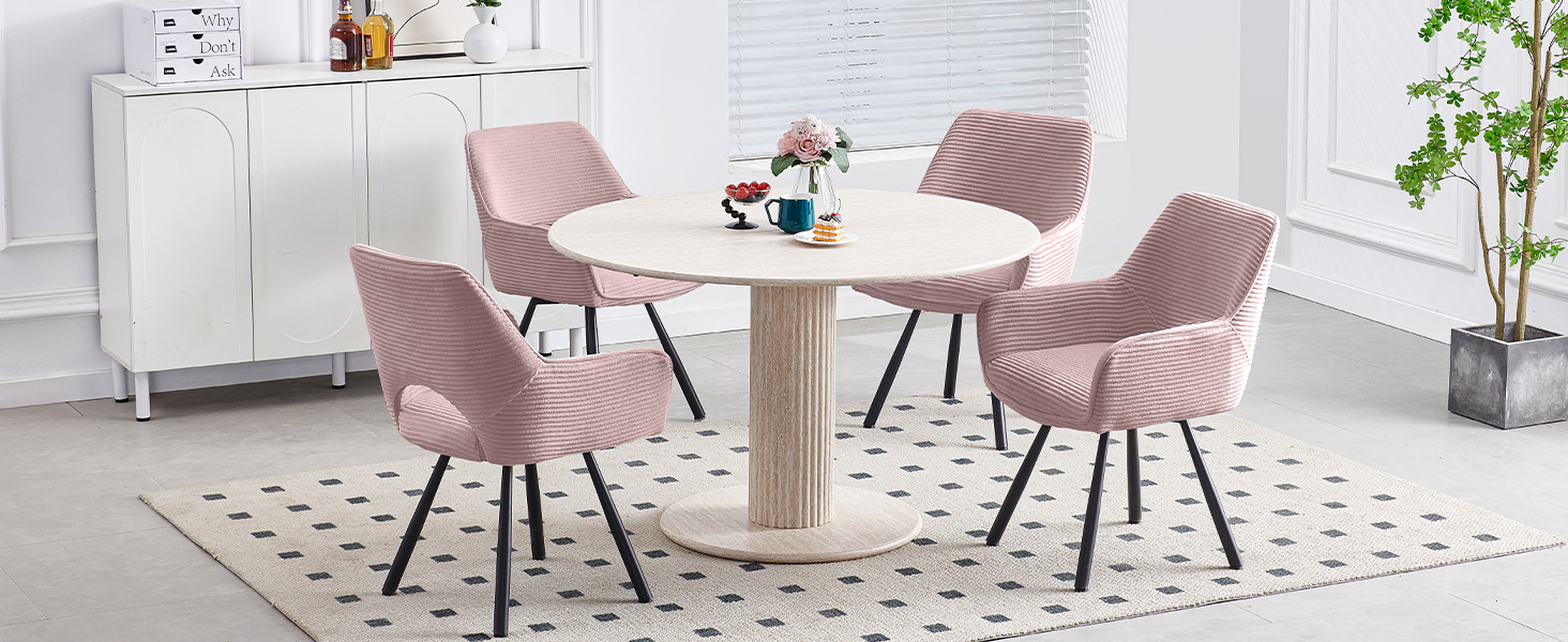 Набір з 4-х обертових стільців для їдальні з підлокітниками, 360° обертання, кухонні стільці, сучасні м'які стільці з тканинною спинкою для кухні, їдальні, спальні, бежеві