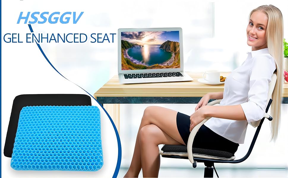 Ортопедична гелева подушка на сидіння для офісного стільця, авто та візка — м'яка, з антиковзаючим чохлом що миється (блакитний, 43x39x4 см)
