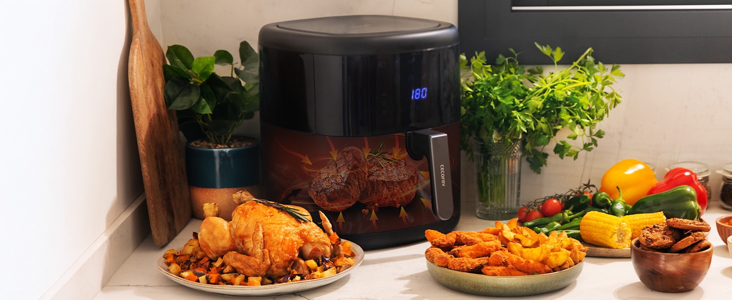 Фритюрниця без олії Cecotec Cecofry Bombastik 6000 Full, 6 л, 1700 Вт, PerfectCook, 12 режимів, сенсорне управління, чорний | з аксесуарами