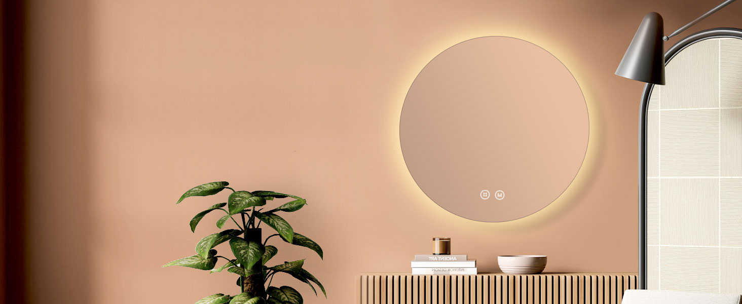 Круглий дзеркало для ванної кімнати з підсвічуванням S'AFIELINA 60 см LED з сенсорним вимикачем, 3 кольори світла (теплий, нейтральний, холодний), регулювання яскравості, 60x60 см