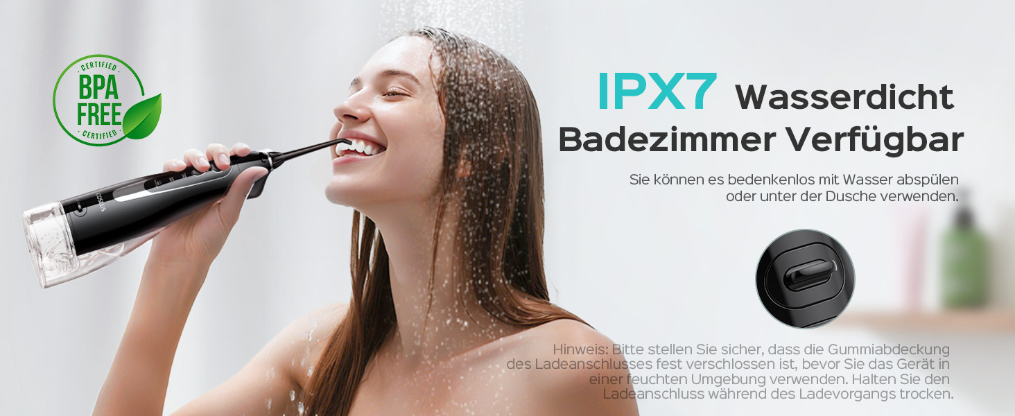 Портативна електрична душова насадка COSLUS: 300 мл, IPX7, 5 насадок, для догляду за порожниною рота, білий (чорний)